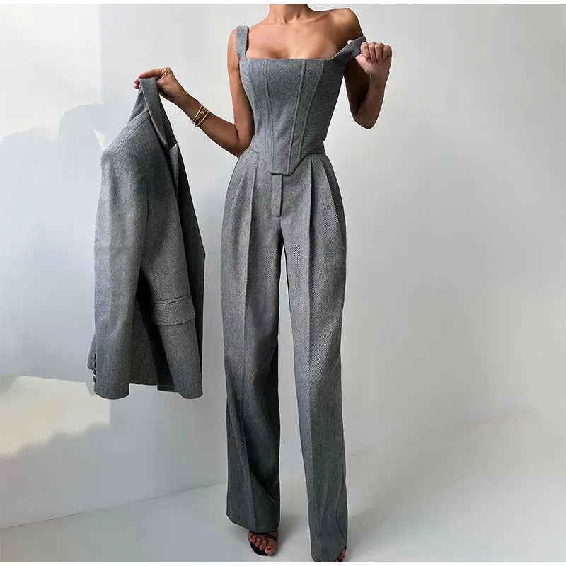 Completo Donna Blazer Pantaloni e Corsetto Coordinato