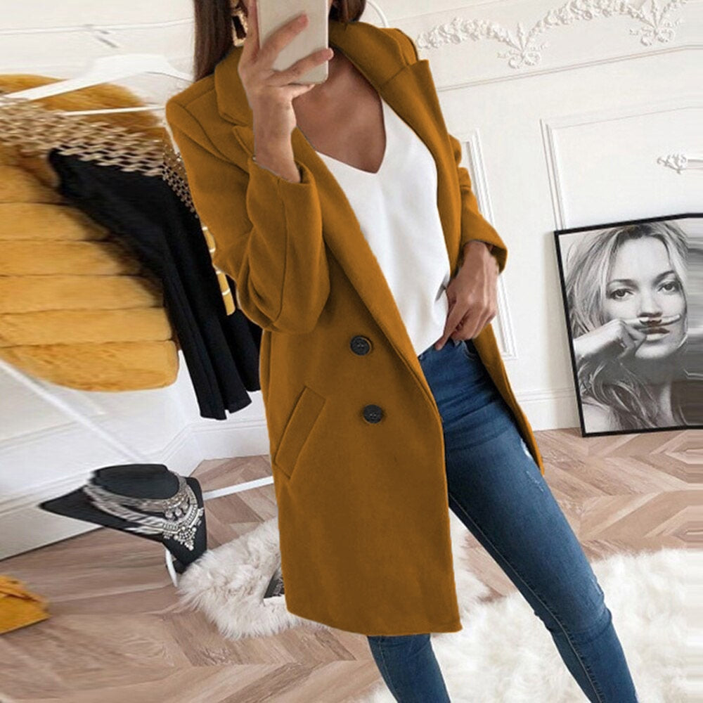 Cappotto Donna Elegante con Bottoni e Tasche