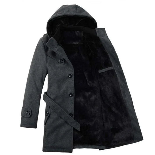Trenchcoat Uomo in Misto Lana Fodera Ecopelliccia Cappuccio - Brentozzi