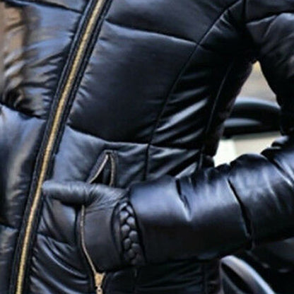 Giacca Imbottita Donna con Cappuccio e Finta Pelliccia Calda