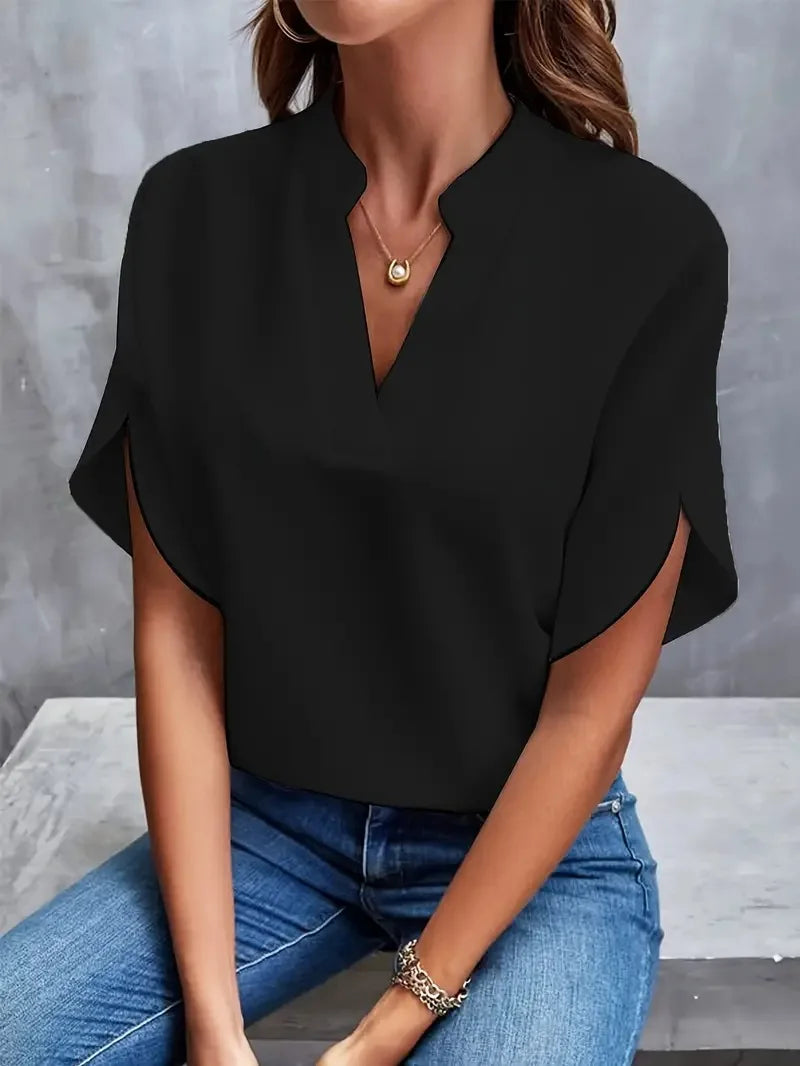 Blusa Donna Scollo a V Manica Corta Stile Casual