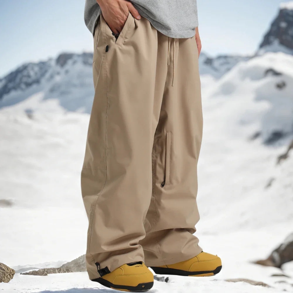 Pantaloni Uomo Tessuto Morbido Gamba Larga Tasche