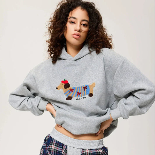 Felpa Donna con Cappuccio Stampa Cane Oversize - Brentozzi