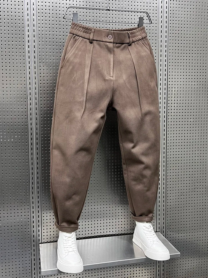 Pantaloni Eleganti Uomo Tessuto Misto Taglio Lungo