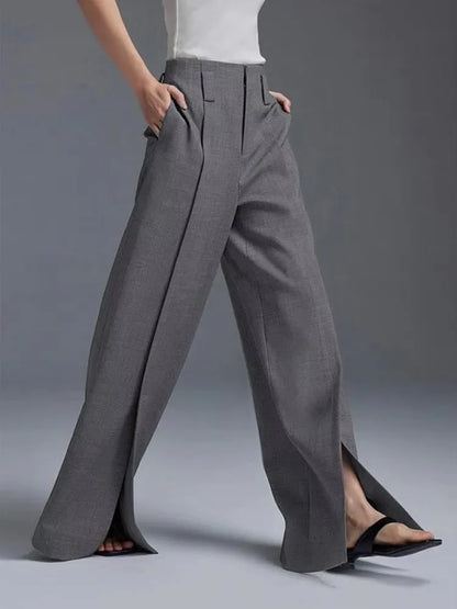 Pantaloni Donna Gamba Larga Spacco Alto