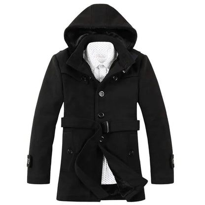 Trenchcoat Uomo in Misto Lana Fodera Ecopelliccia Cappuccio