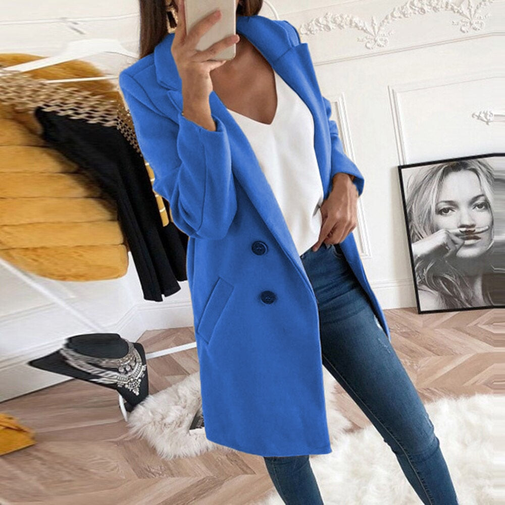 Cappotto Donna Elegante con Bottoni e Tasche