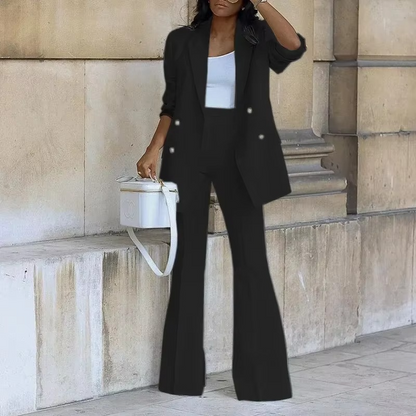 Completo Donna Blazer e Pantaloni Flared Tessuto Tweed