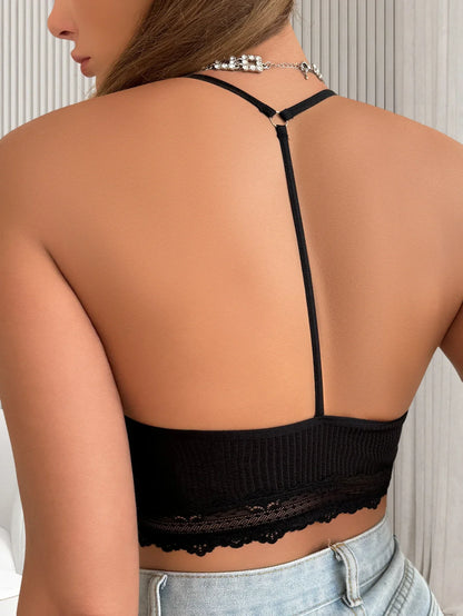 Donna con Inserto Mesh e Pizzo Scollo Halter