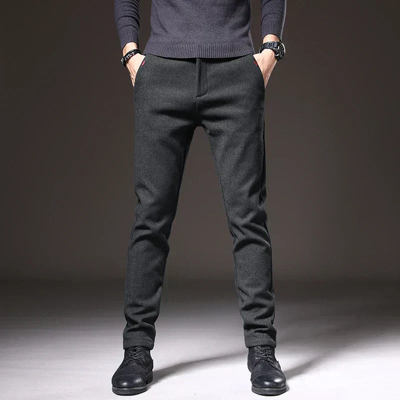 Pantaloni Uomo Tessuto Eleganti Slim Fit