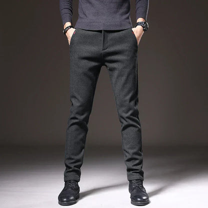 Pantaloni Uomo Tessuto Eleganti Slim Fit