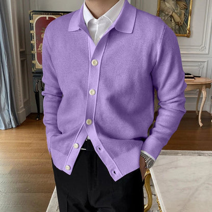 Cardigan Uomo Casual con Bottoni e Colletto Classico Morbido