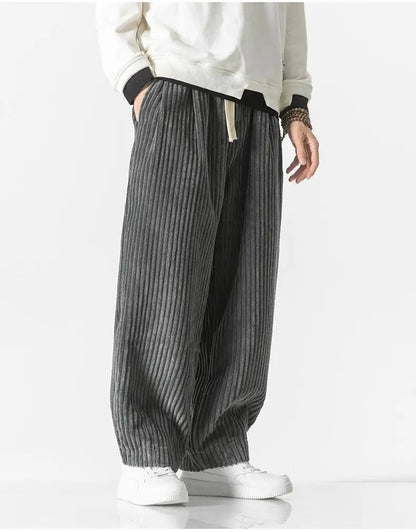 Pantaloni Jogging Uomo Maglia a Costine Vita Elastica Relaxed Fit