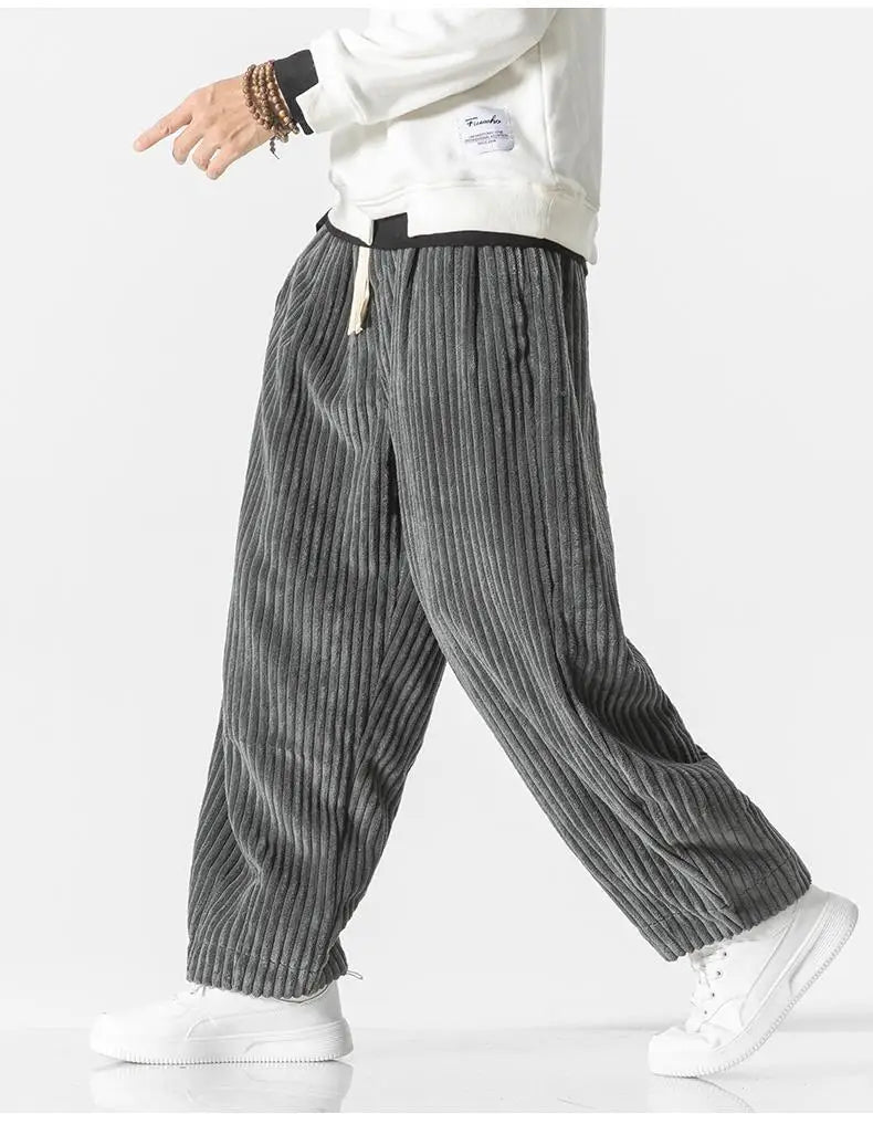 Pantaloni Jogging Uomo Maglia a Costine Vita Elastica Relaxed Fit