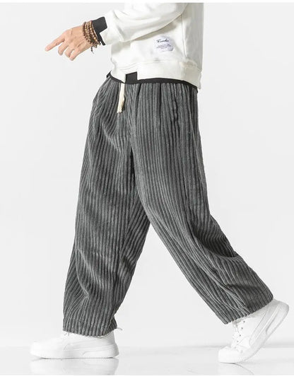 Pantaloni Jogging Uomo Maglia a Costine Vita Elastica Relaxed Fit