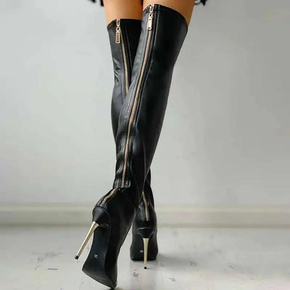 Stivali Overknee Donna Tacco Stiletto Chiusura Posteriore