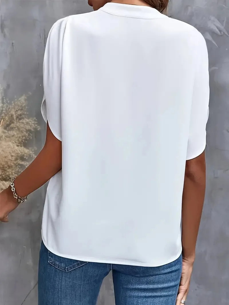 Blusa Donna Scollo a V Manica Corta Vestibilità Ampia