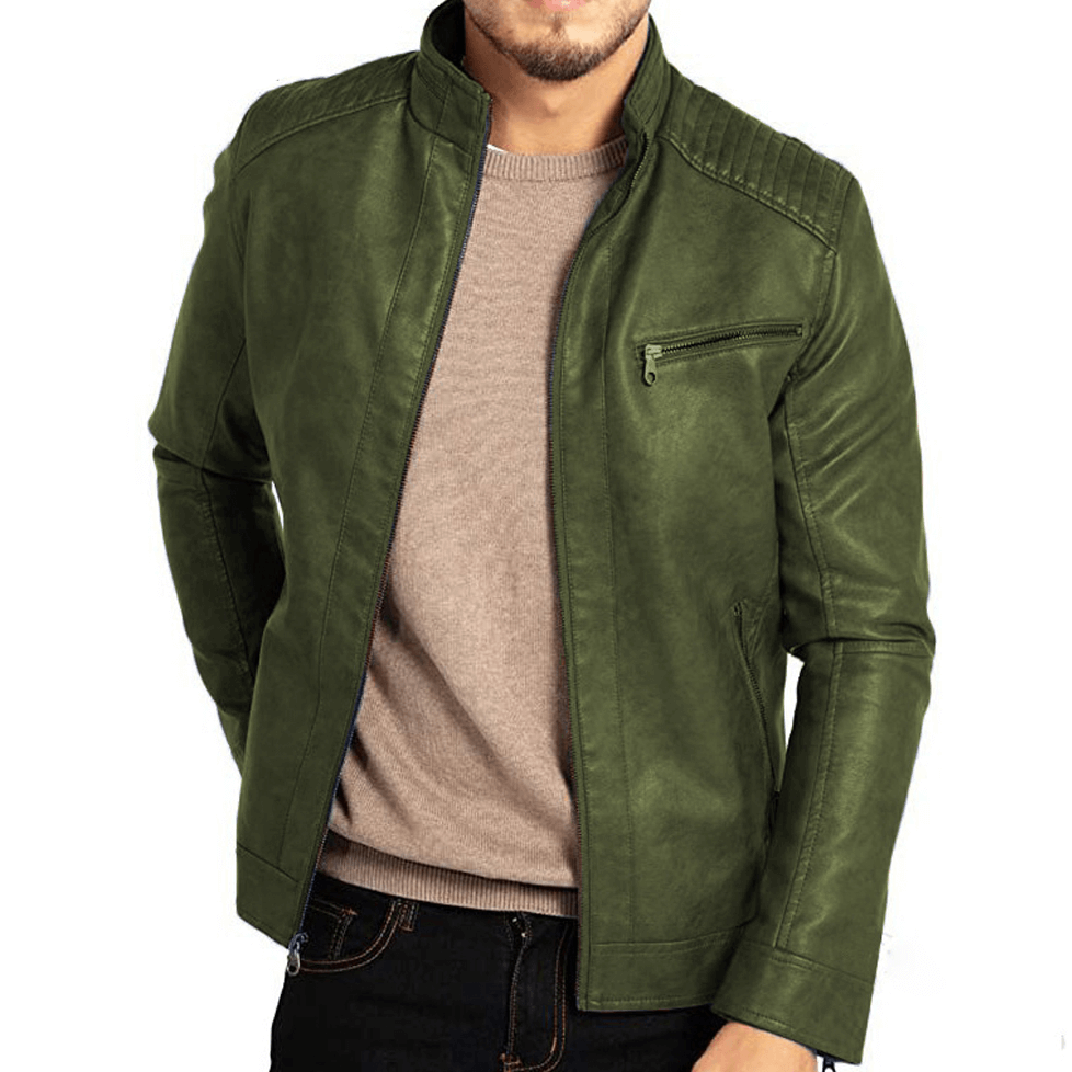 Giacca Uomo in Pelle PU Collo Alto con Zip