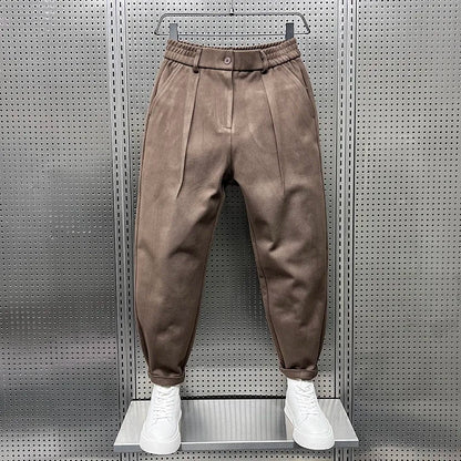 Pantaloni Eleganti Uomo Tessuto Misto Taglio Lungo