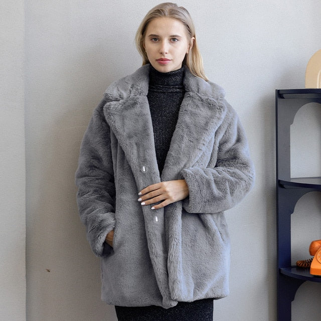 Cappotto Donna in Pelliccia Ecologica Caldo Stile Elegante