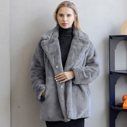 Cappotto Donna in Pelliccia Ecologica Caldo Stile Elegante