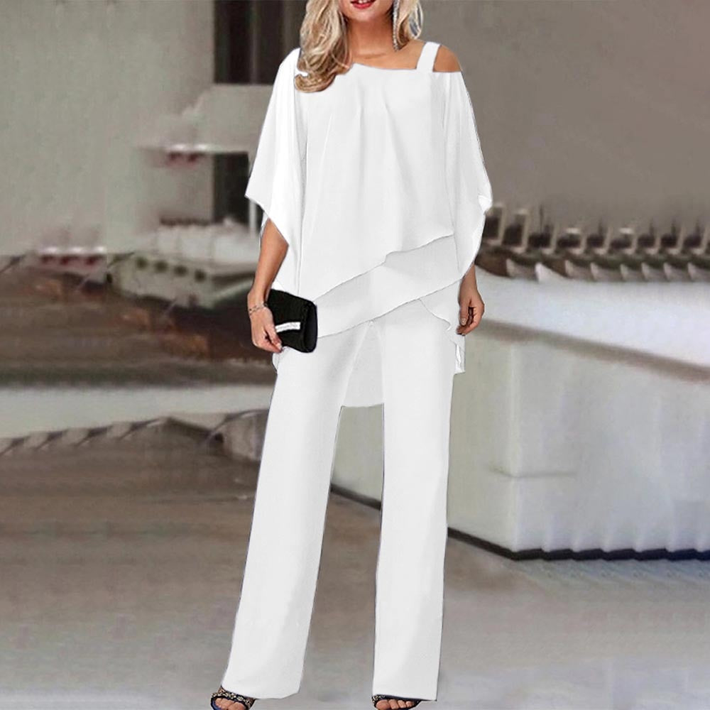 Completo Donna Blusa Asimmetrica e Pantaloni Lunghi Slim