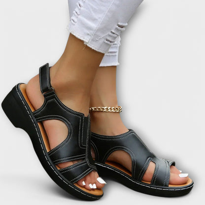 Sandali Donna in Pelle Ortopedici con Tacco Comodo