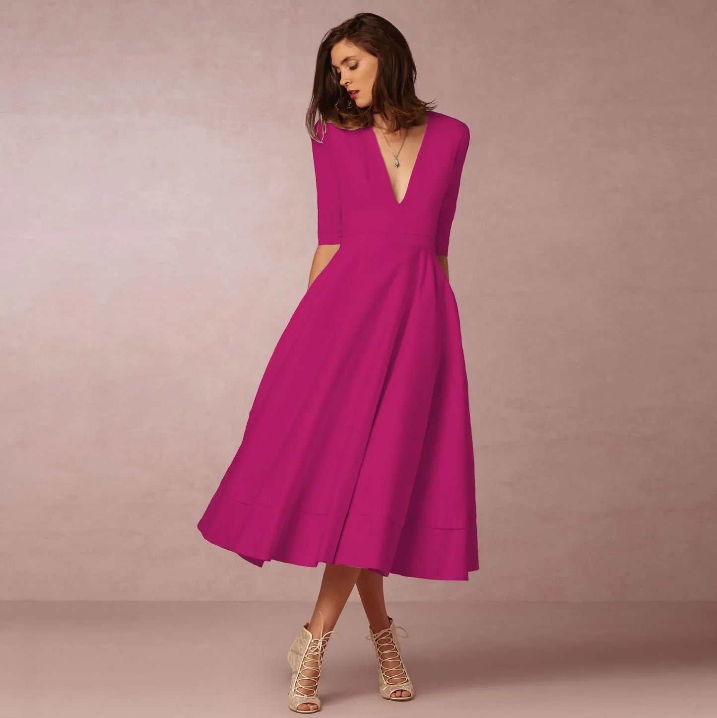 Abito Midi Donna Scollo a V Cerimonia