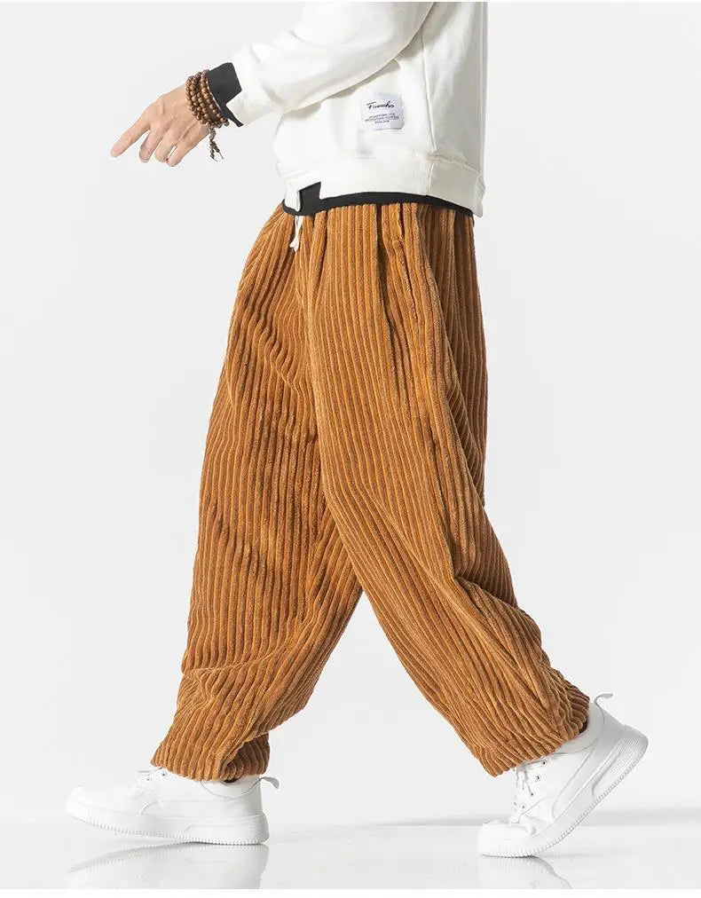 Pantaloni Jogging Uomo Maglia a Costine Vita Elastica Relaxed Fit
