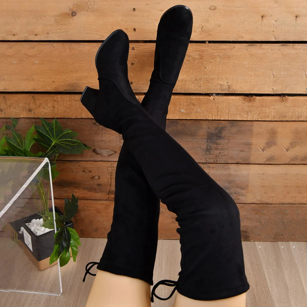 Stivali Overknee Donna Tacco Largo Alto Fusto Alto