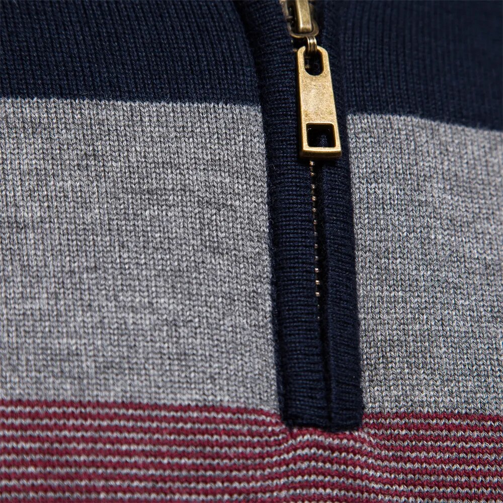 Maglione Uomo con Zip Collo Alto Design a Righe