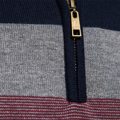 Maglione Uomo con Zip Collo Alto Design a Righe