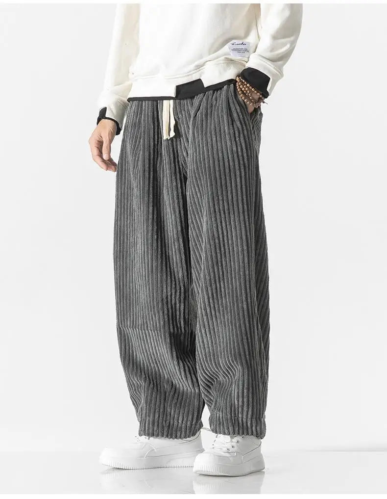 Pantaloni Jogging Uomo Maglia a Costine Vita Elastica Relaxed Fit