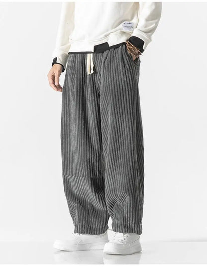 Pantaloni Jogging Uomo Maglia a Costine Vita Elastica Relaxed Fit