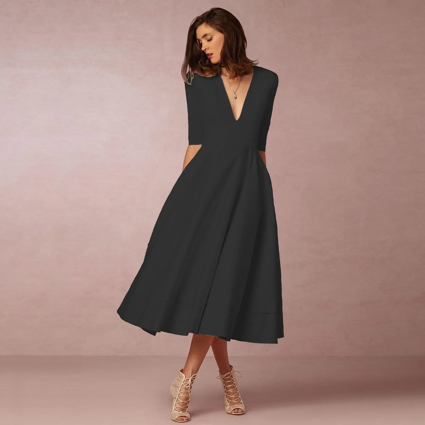 Abito Midi Donna Scollo a V Cerimonia