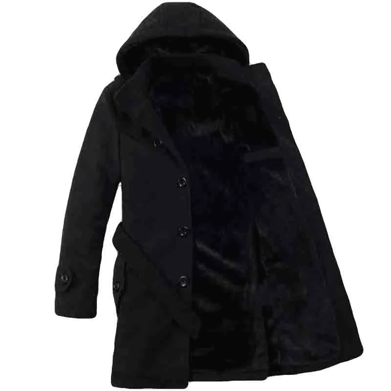 Trenchcoat Uomo in Misto Lana Fodera Ecopelliccia Cappuccio