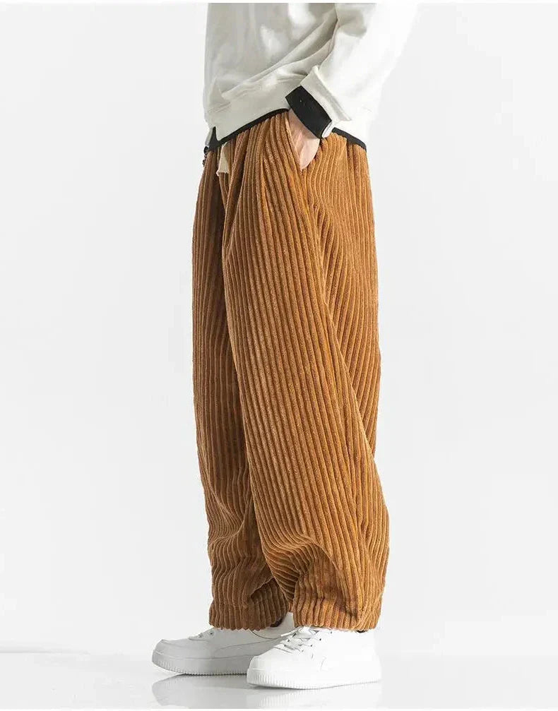 Pantaloni Jogging Uomo Maglia a Costine Vita Elastica Relaxed Fit