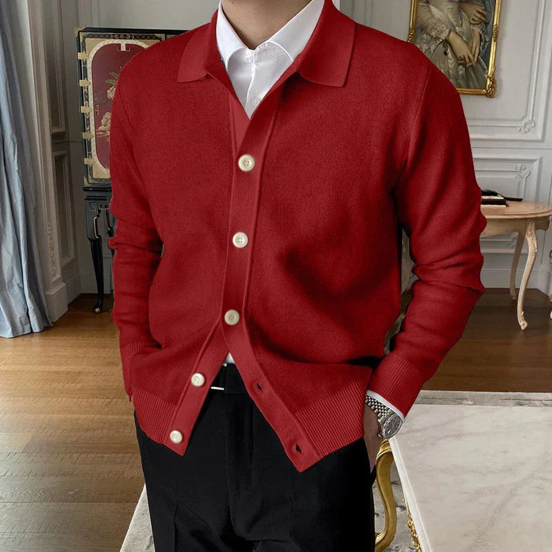 Cardigan Uomo Casual con Bottoni e Colletto Classico Morbido