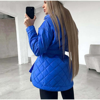 Giacca Imbottita Donna con Chiusura a Bottoni e Cintura in Vita