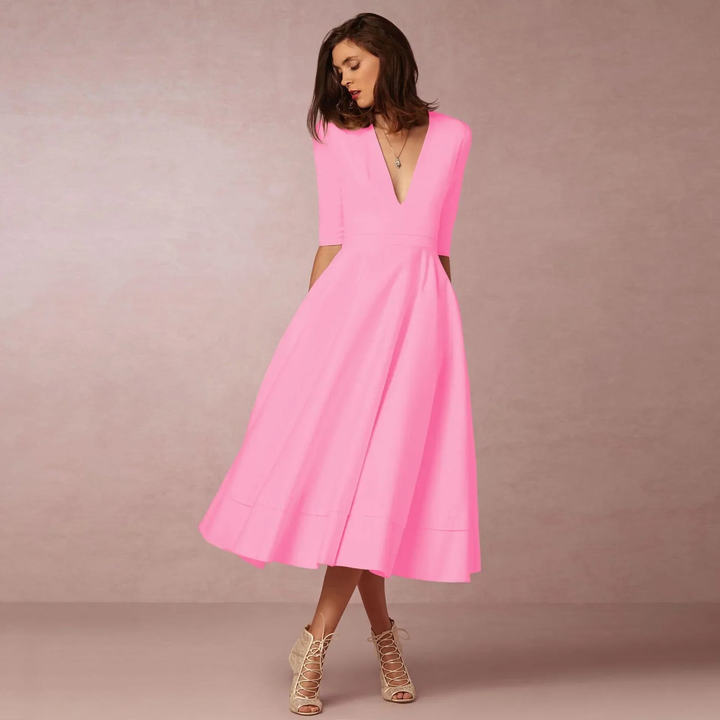 Abito Midi Donna Scollo a V Cerimonia
