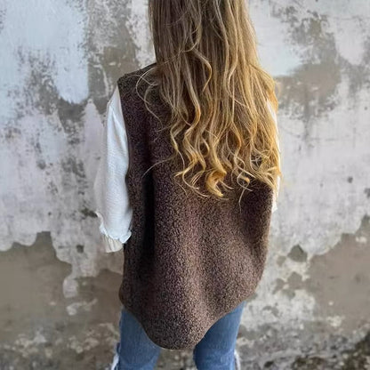 Gilet Donna in Pile con Bottoni e Tasche Caldo Autunnale Invernale