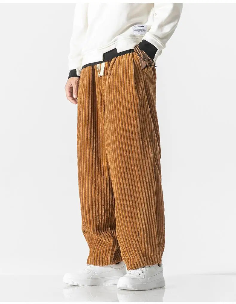 Pantaloni Jogging Uomo Maglia a Costine Vita Elastica Relaxed Fit