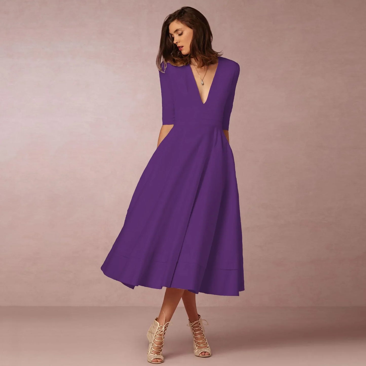 Abito Midi Donna Scollo a V Cerimonia