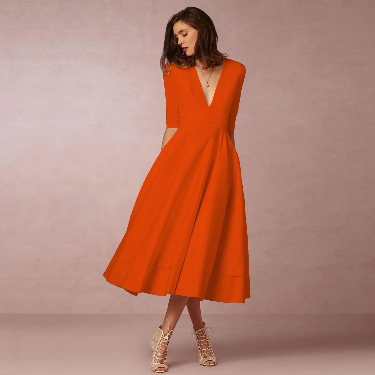 Abito Midi Donna Scollo a V Cerimonia