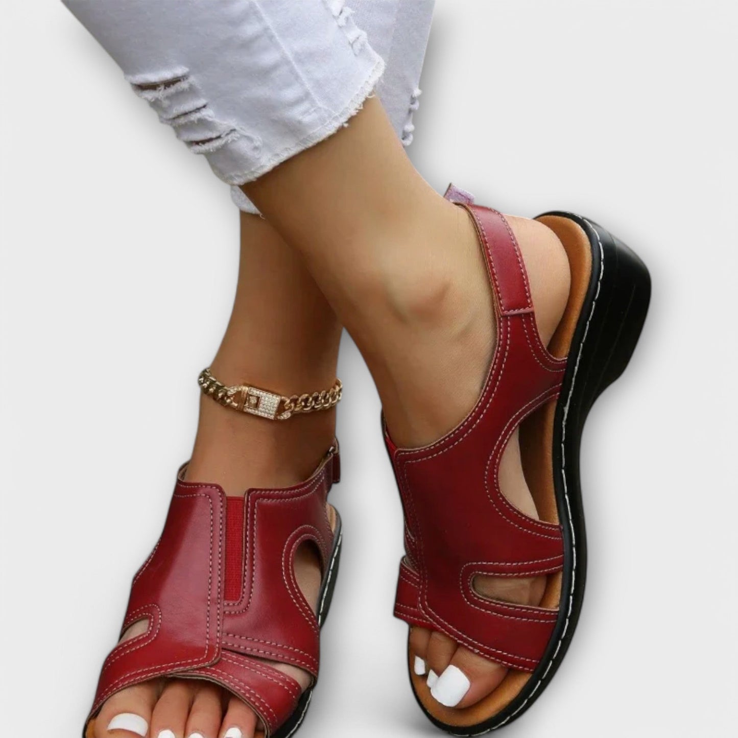 Sandali Donna in Pelle Ortopedici con Tacco Comodo