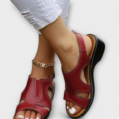 Sandali Donna in Pelle Ortopedici con Tacco Comodo