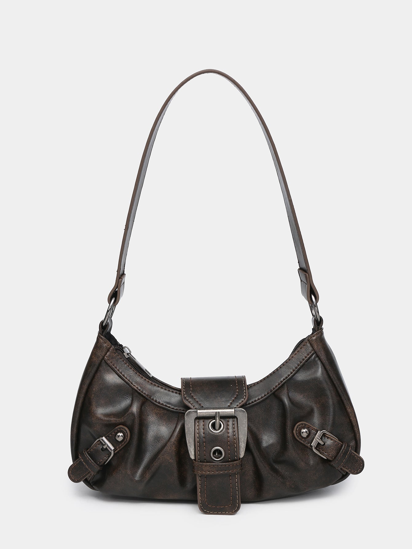 Borsa Hobo Donna in Ecopelle Vintage con Fibbia e Tracolla Regolabile - Brentozzi