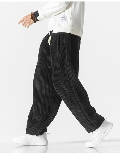 Pantaloni Jogging Uomo Maglia a Costine Vita Elastica Relaxed Fit