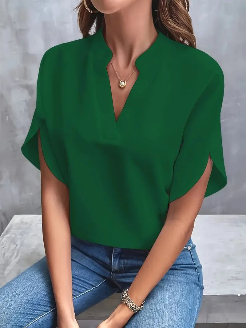 Blusa Donna Scollo a V Manica Corta Vestibilità Ampia - Brentozzi