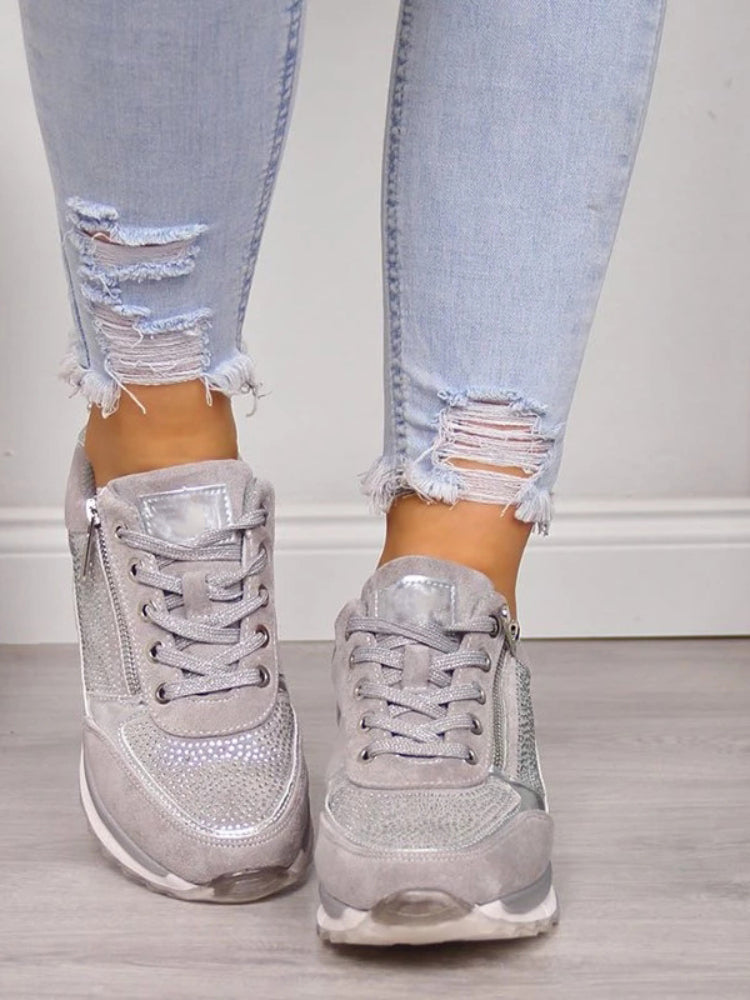 Sneakers Donna Effetto Camoscio con Zip